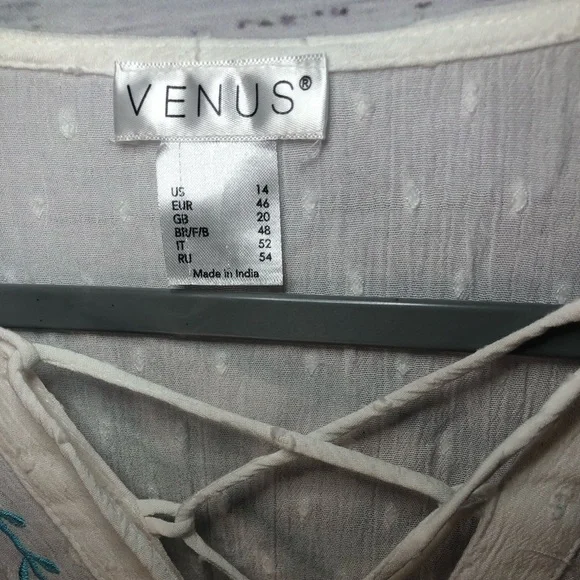 VENUS White and Teal 3/4 Sleeve Embellished Blouse sizes 8,10 and 14 NWOT - Picture 11 of 15